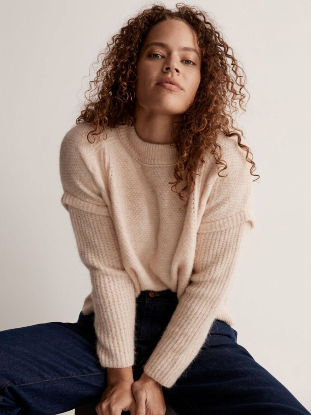 Madewell NWT Cable Havener Pullover Sweater in Heather Powder - Size S